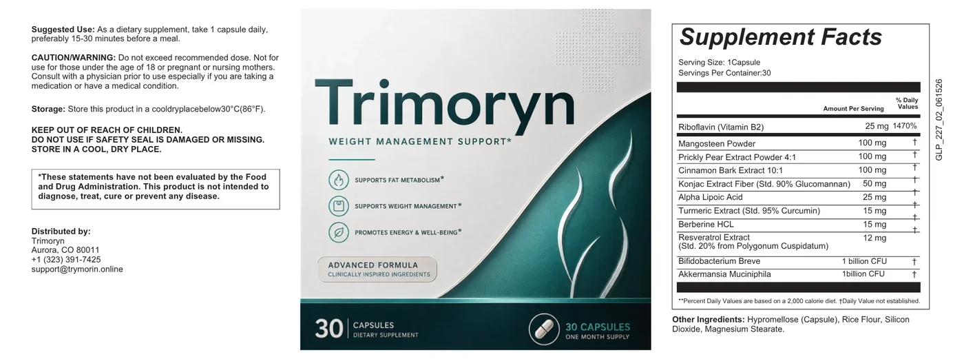 Trimoryn product label showing weight-management support formula